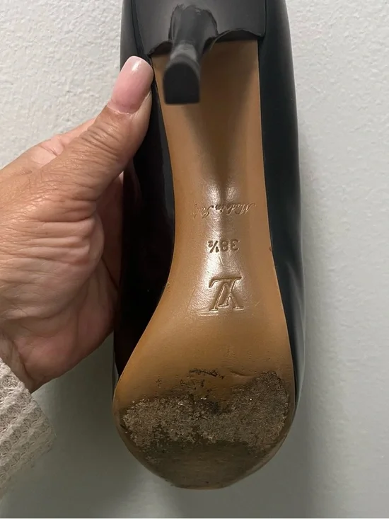 Louis Vuitton Navy Blue Patent Leather Peep Toe Stiletto Heels - Picture 6 of 6